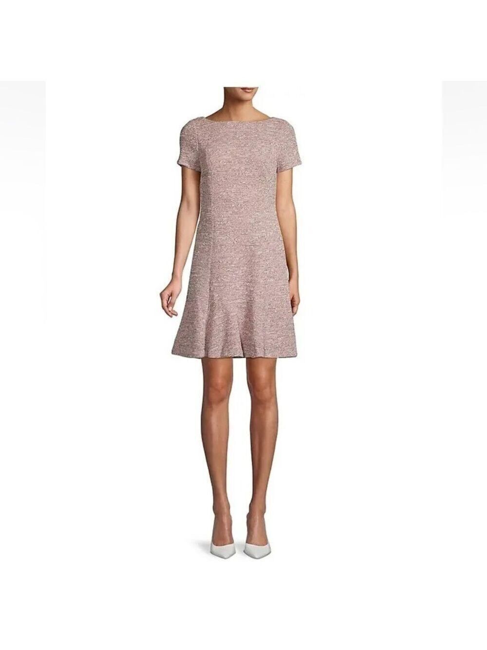 Karl Lagerfeld Paris Knit Flounce Hem Dress Size 2 Lined Boat Neck Pink/Black